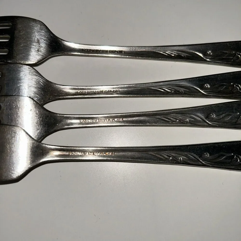 Vtg Carlton Fork Set Silver Plate 4 FLAWED Heavy scratched ,tarnished Unpolished